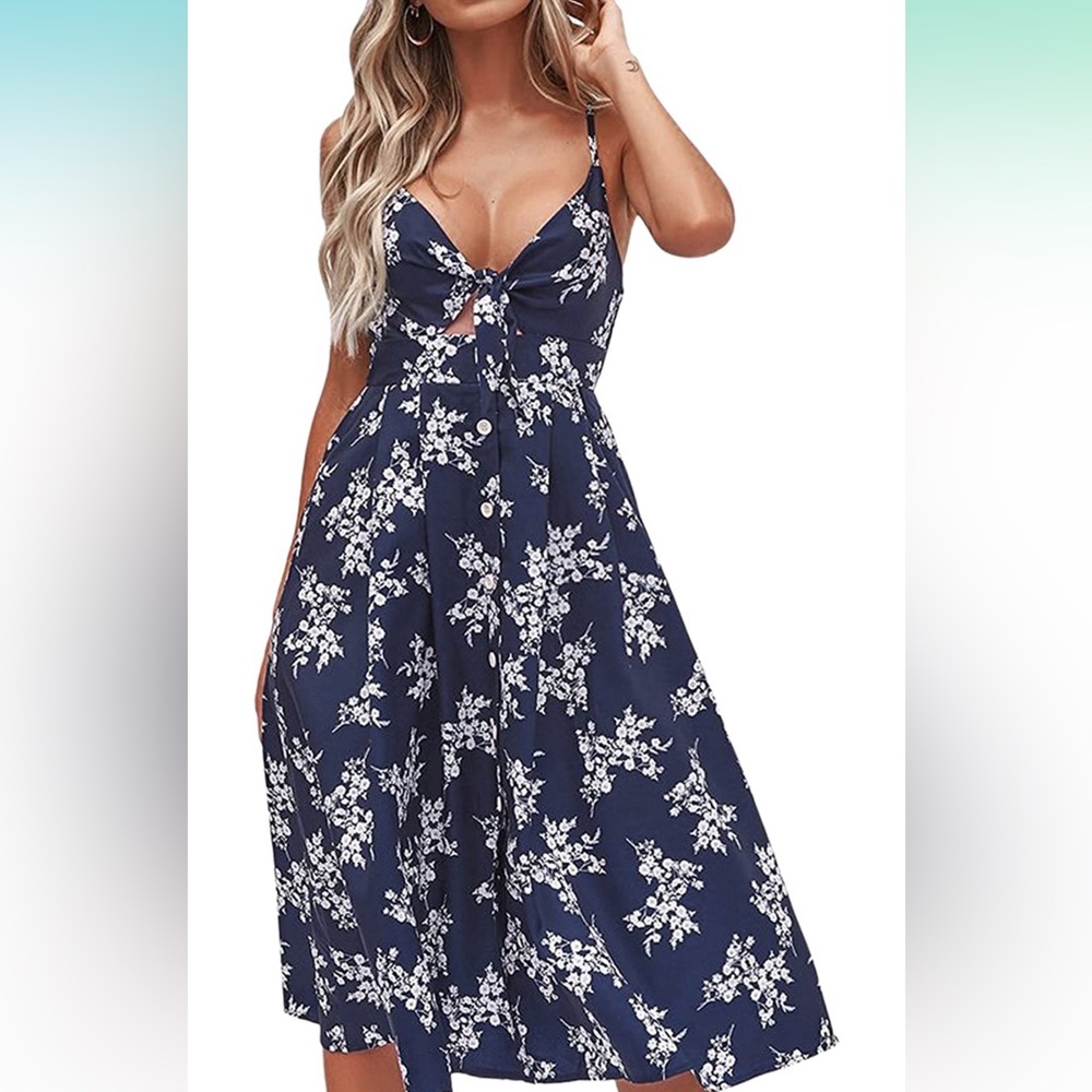 Blue floral print dress